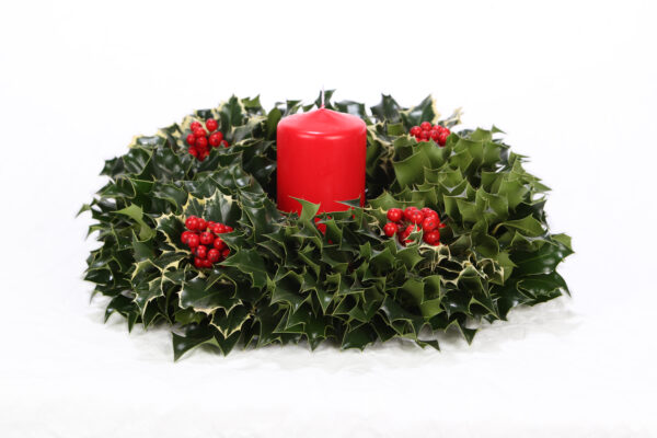 Candle Centerpiece with Variegated Holly