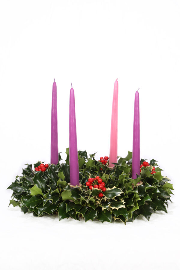 Holly Advent Wreath with English and Variegated Holly