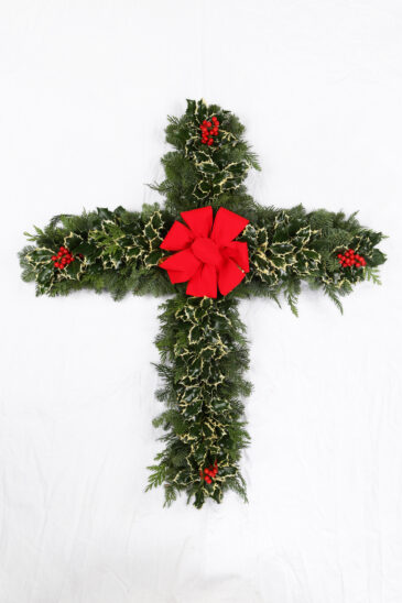 Memorial Cross with Variegated Holly